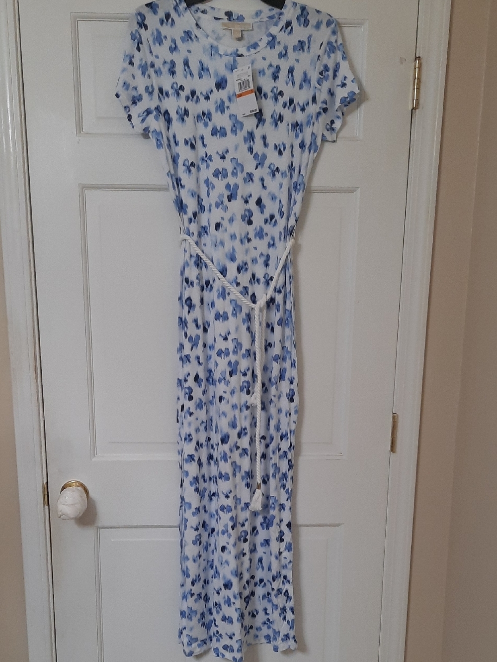 Michael Kors White Dress with Blue Brushstroke Print